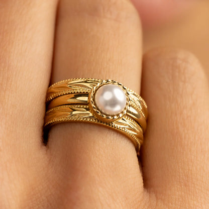 Parel ring met parel en getwist randje