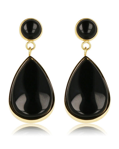 Onyx oorbellen goud