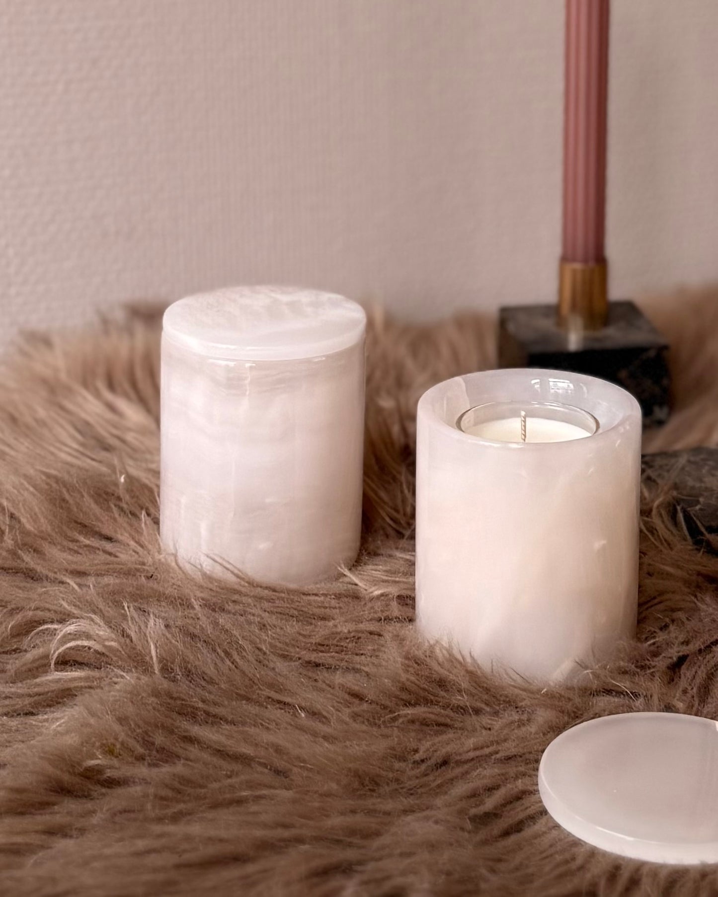 Luxe Onyx kaarshouder met deksel - lichtroze