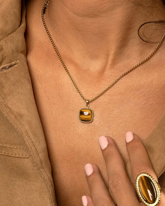 Tijgeroog vierkante ketting goud