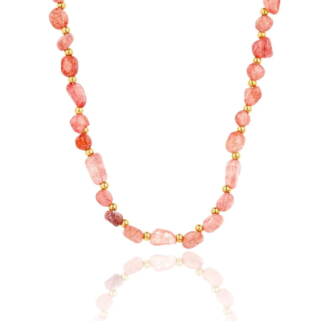 Ketting met organische vormen-Aardbeienkwarts