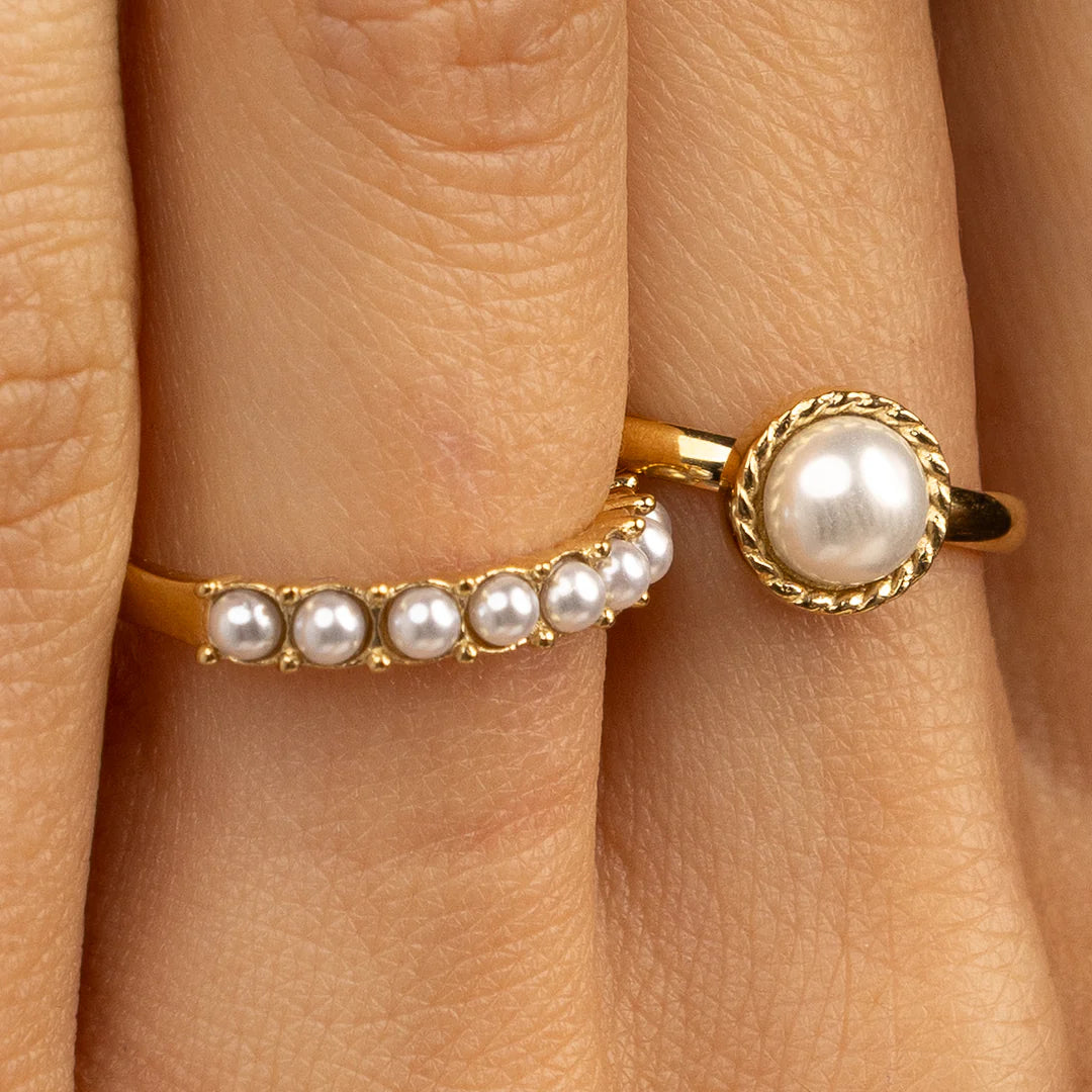 Parel ring met parel en getwist randje