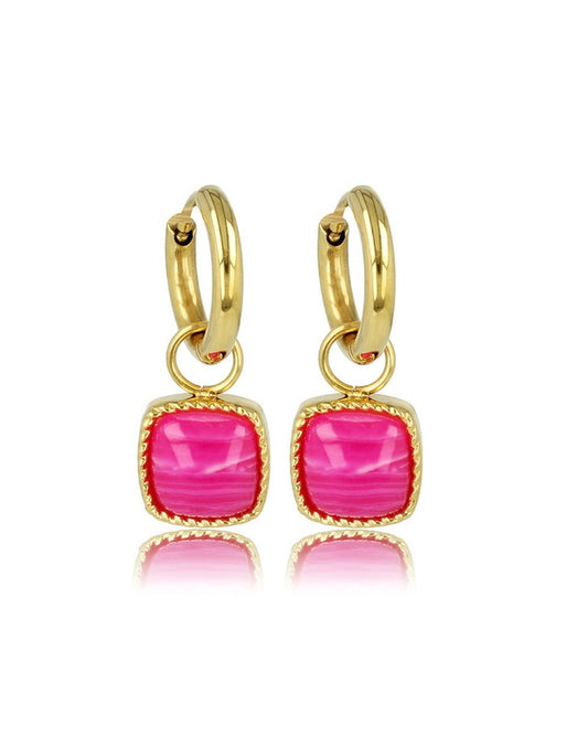 Roze Agaat oorbellen goud