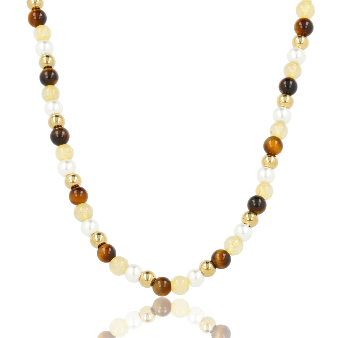 Tijgeroog, Citrien en Parel Kralenketting