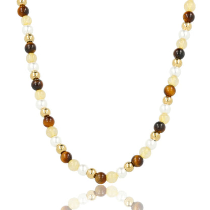 Tijgeroog, Citrien en Parel Kralenketting