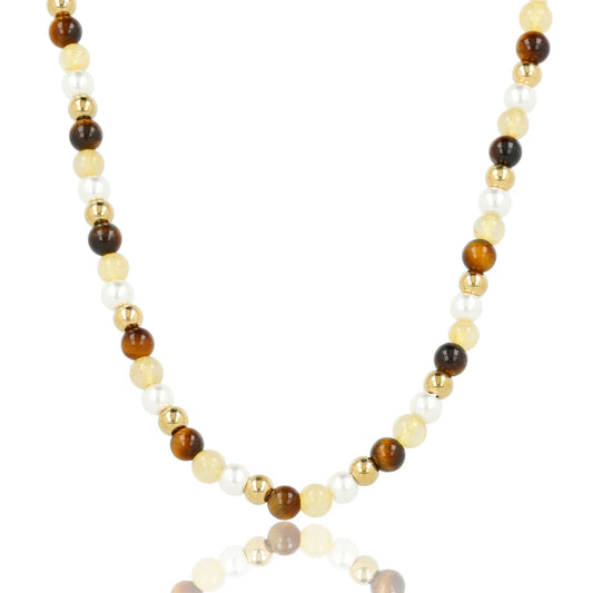 Tijgeroog, Citrien en Parel Kralenketting