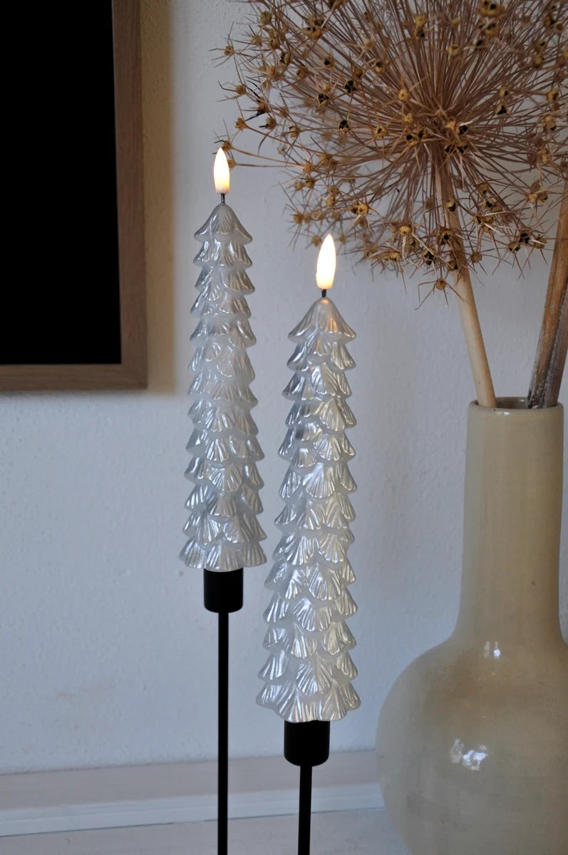 LED Kerstboomkaars Zilver -set van 2