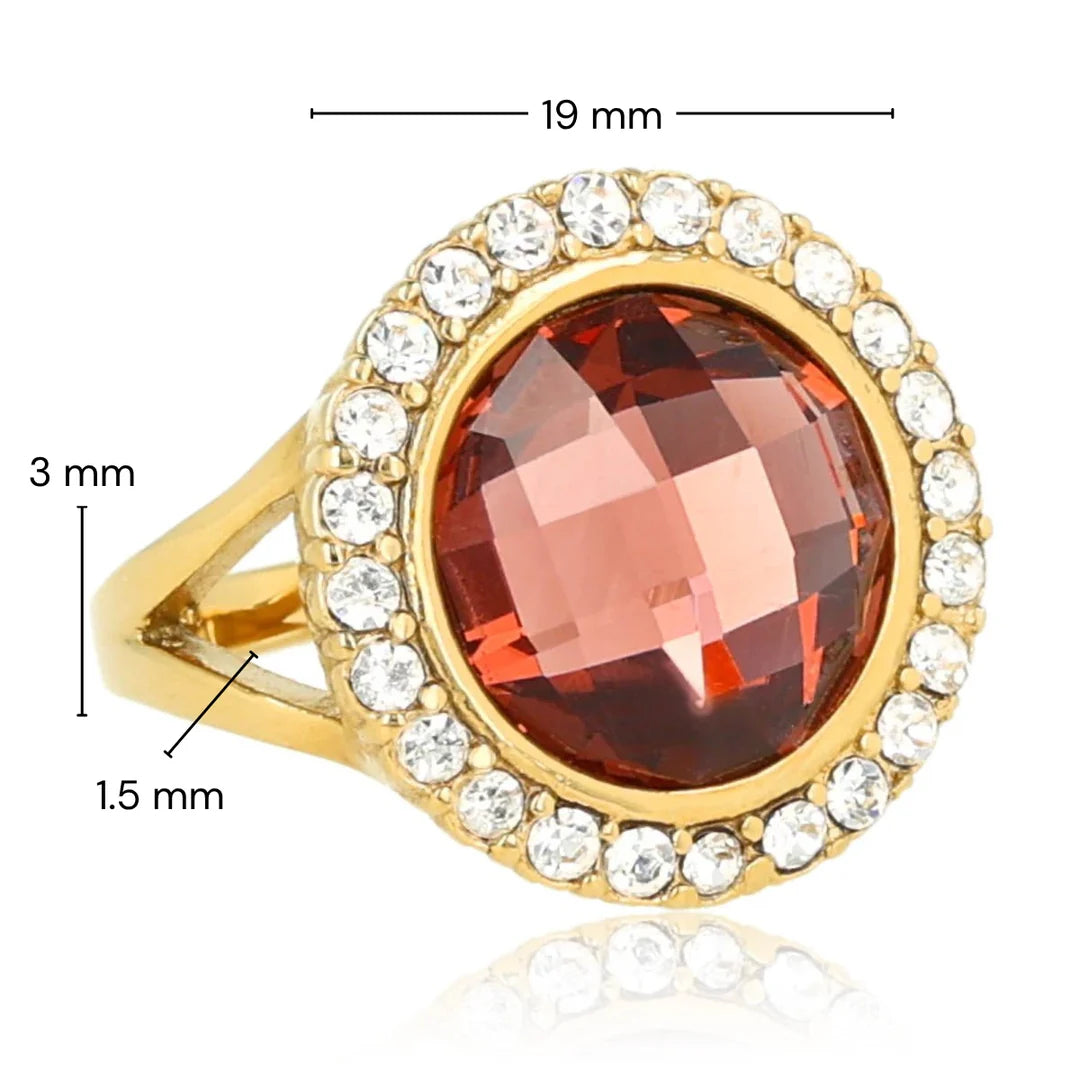 Ruby Wine ring met glassteen & Zirkonia