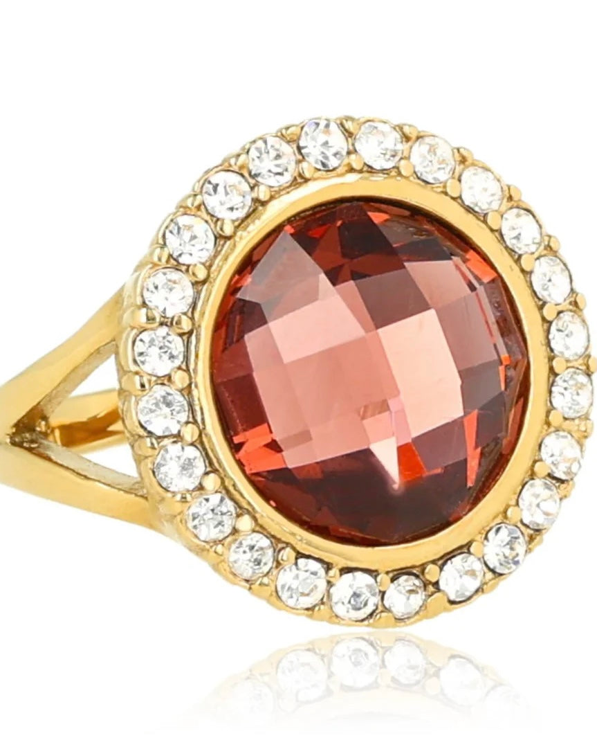 Ruby Wine ring met glassteen & Zirkonia