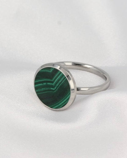 Malachiet ring rond goud/zilver