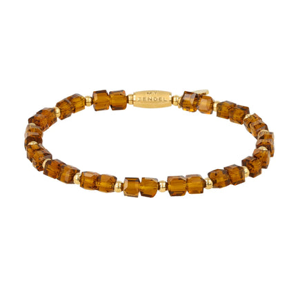 Armband met facet geslepen, vierkante, bruine glaskralen