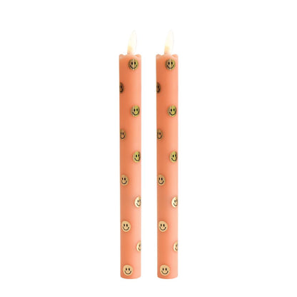 LED Pillar Candle Happy Orange-set van 2