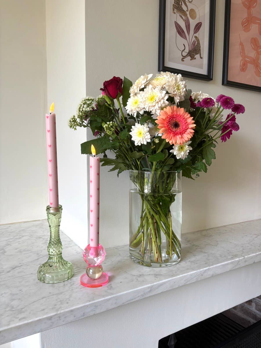 LED Pillar Candle Hearts Pink RC-set van 2