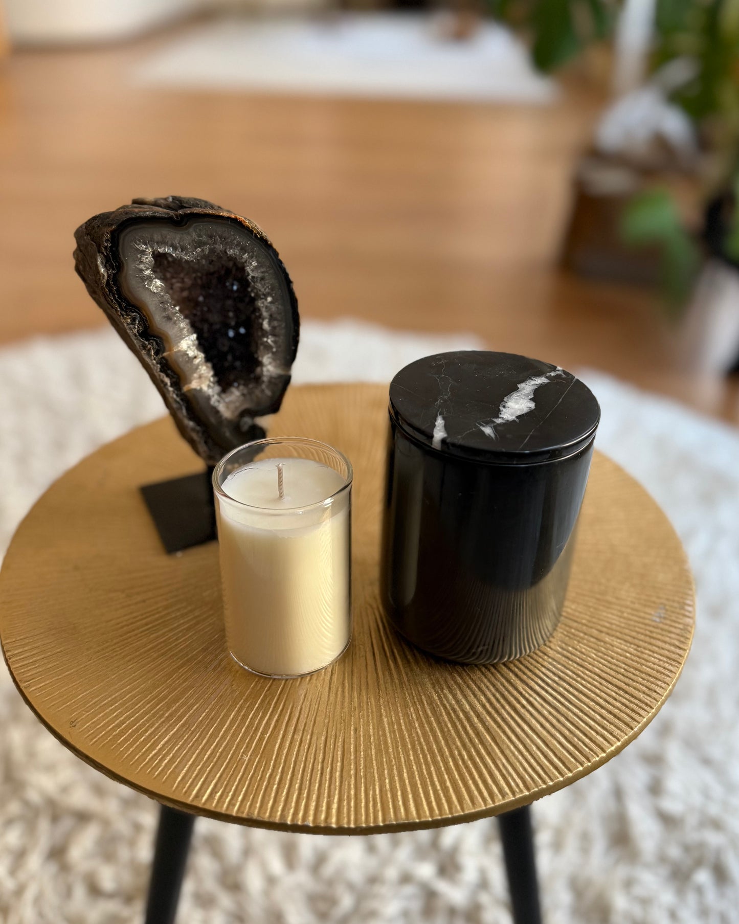 Luxe Onyx kaarshouder met deksel - zwart marmer