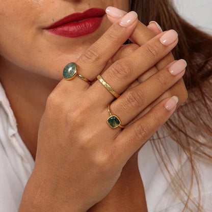 Mosagaat ring rond zilver/goud
