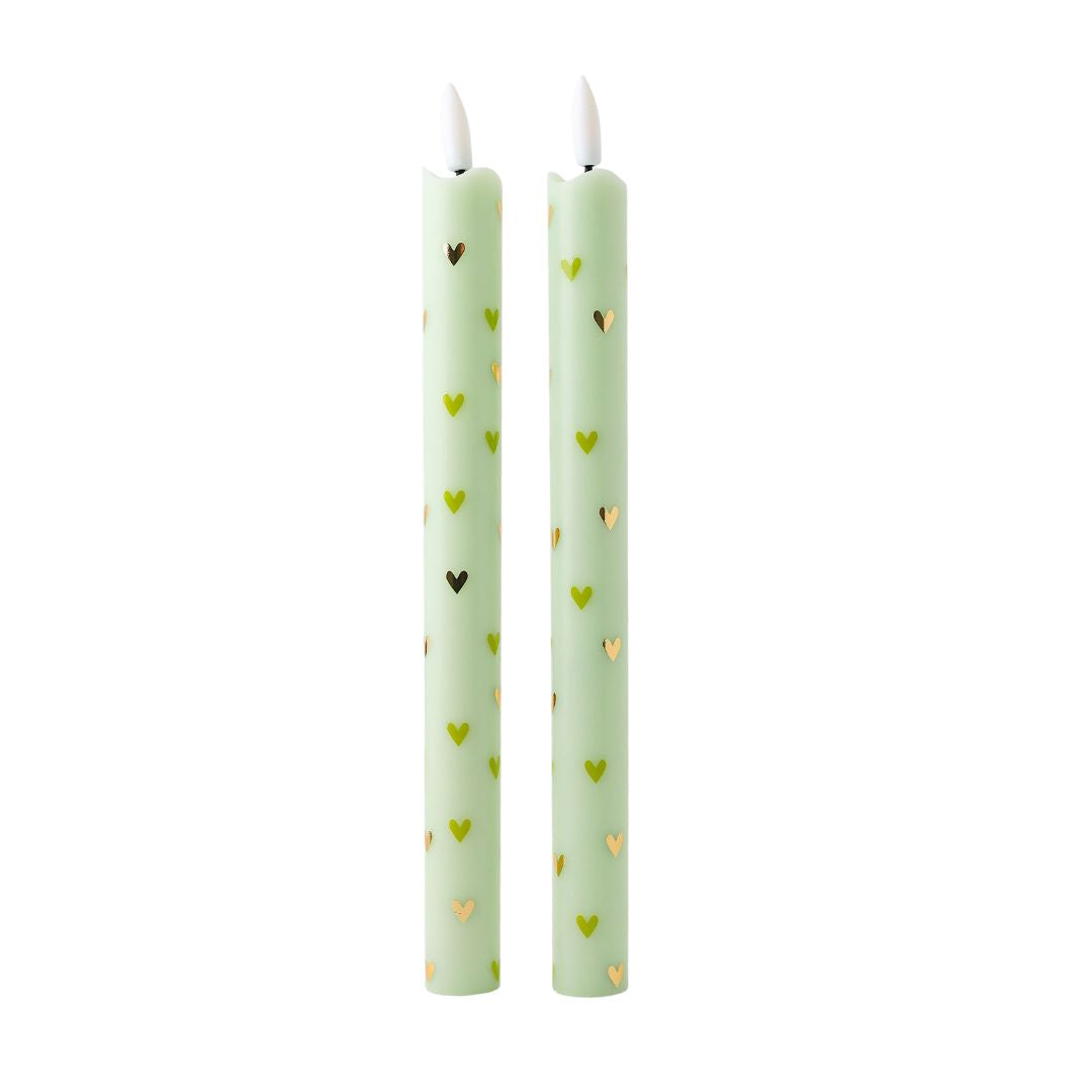 LED Pillar Candle Hearts green-set van 2