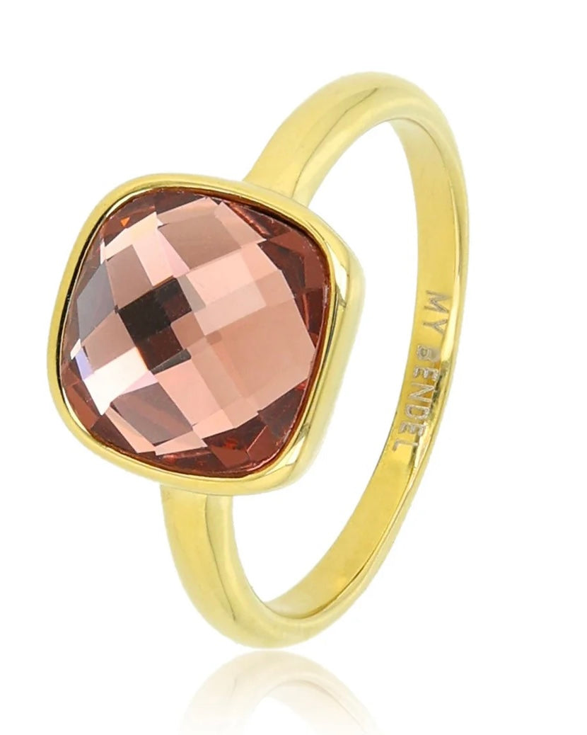 Roze facet kristal glassteen ring goud