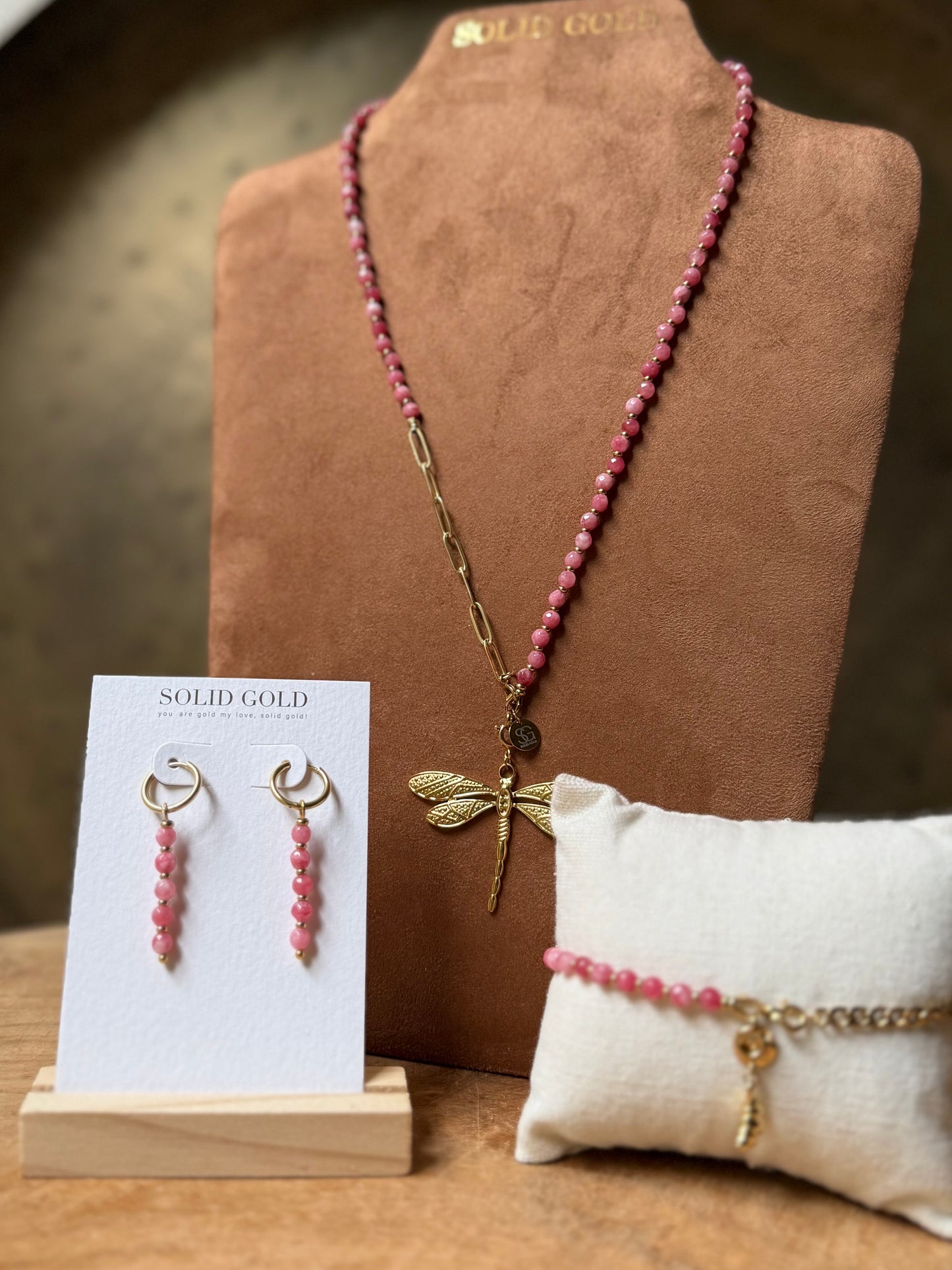 Isha oorbellen Roze Chalcedoon