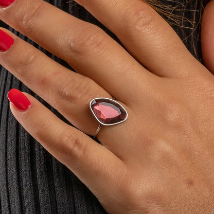 Zilveren ring Bordeaux glassteen