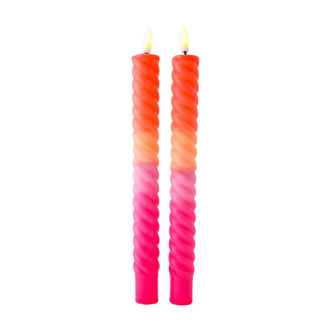 LED Swirl Candle Pink Orange-set van 2