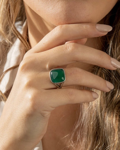 Groene Agaat zegelring zilver