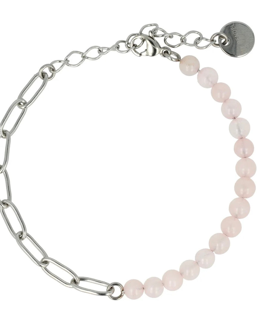 Rozekwarts schakelarmband zilver