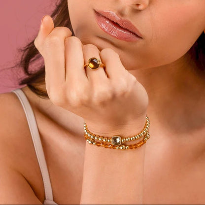 Amber ring ronde glassteen