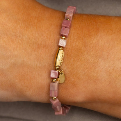 Armband met vierkante kralen-Rhodoniet