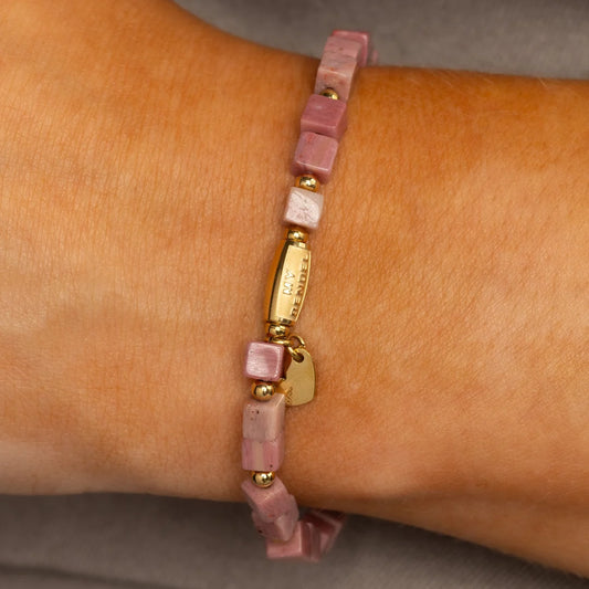 Armband met vierkante kralen-Rhodoniet