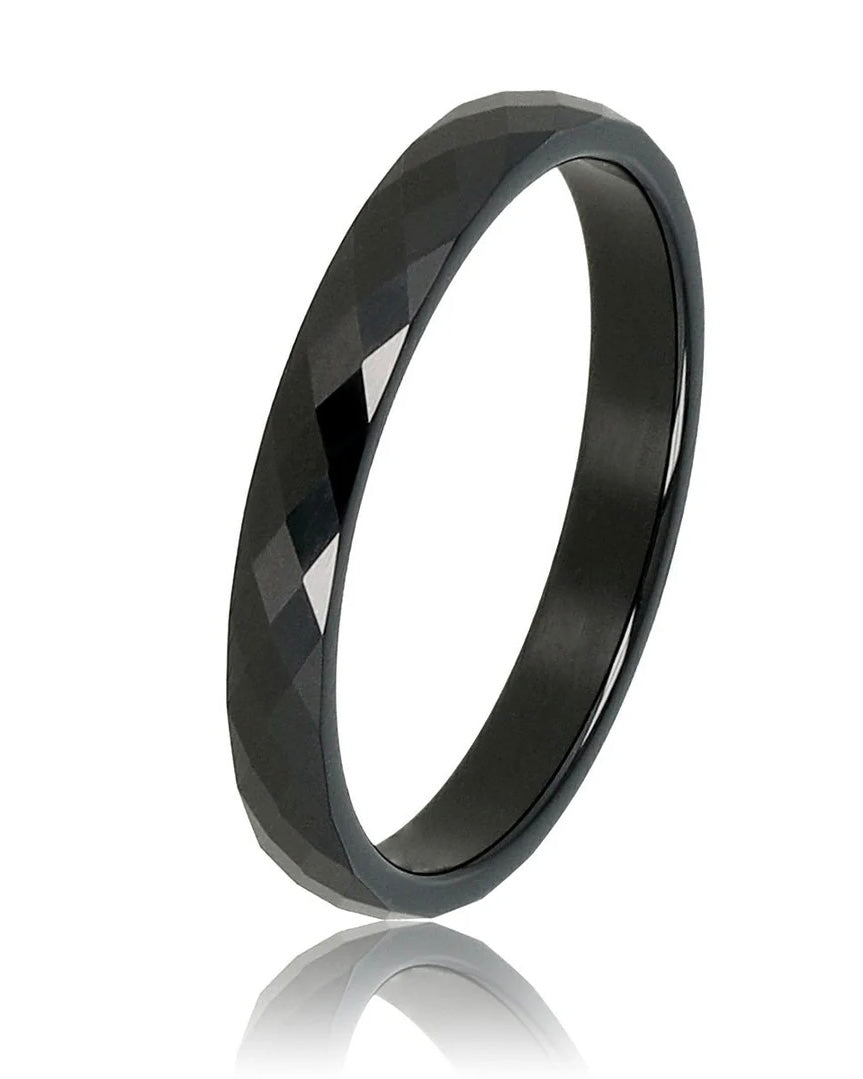 Keramiek ring facet geslepen Zwart