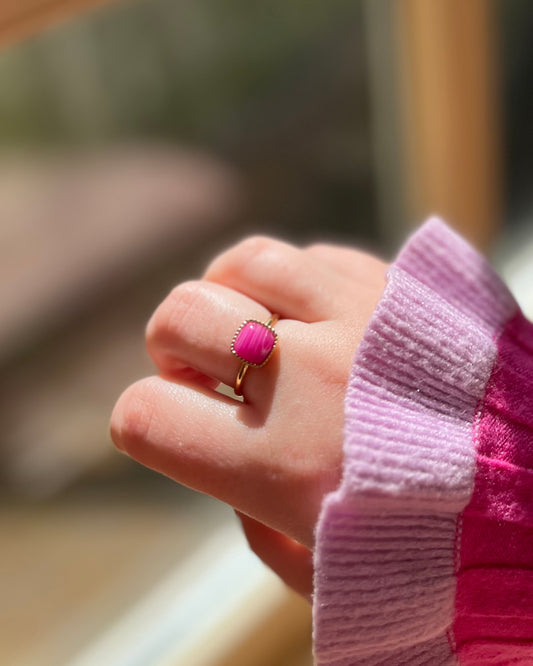 Roze Agaat zegelring goud
