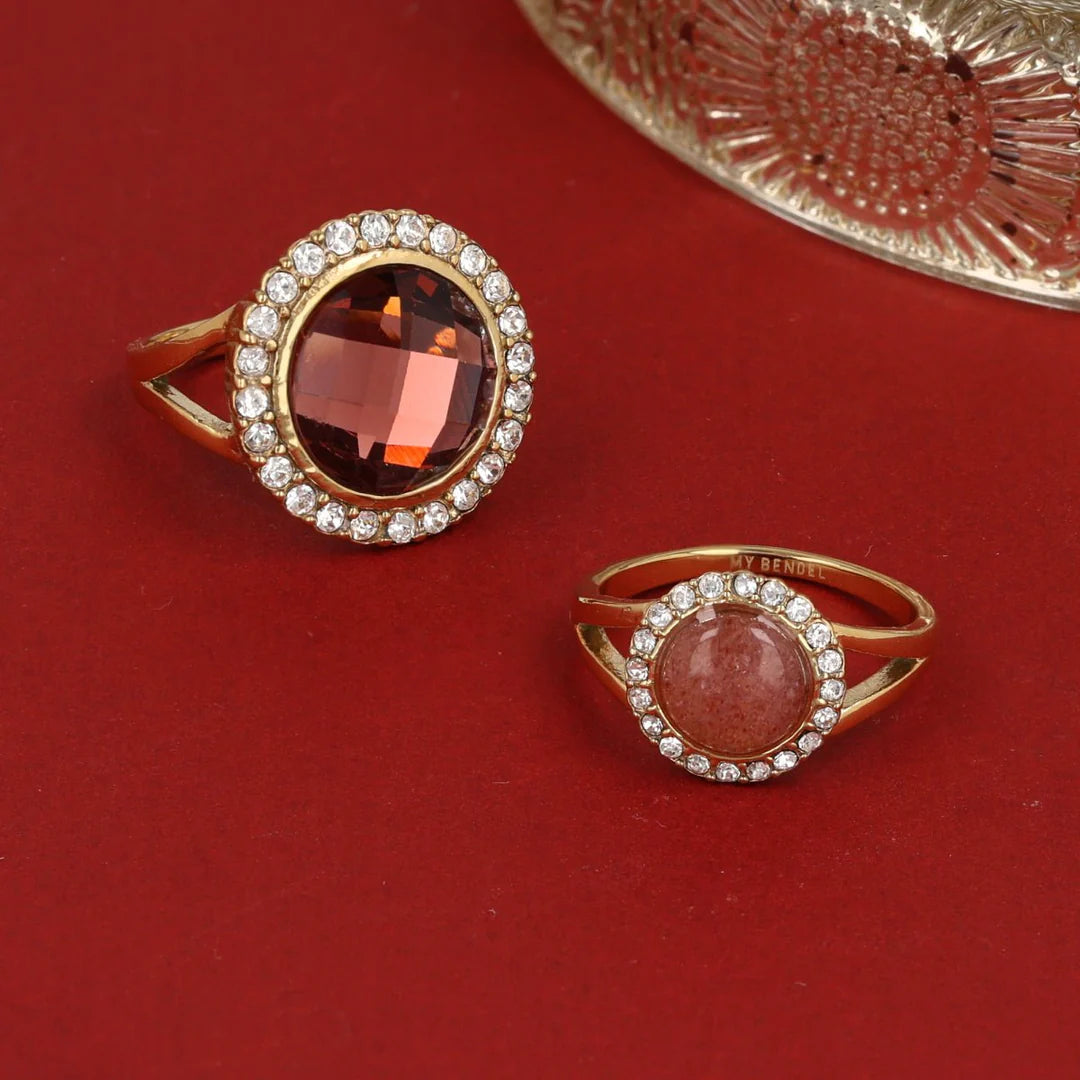 Ruby Wine ring met glassteen & Zirkonia