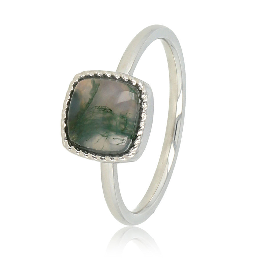 Mosagaat zegelring zilver/goud