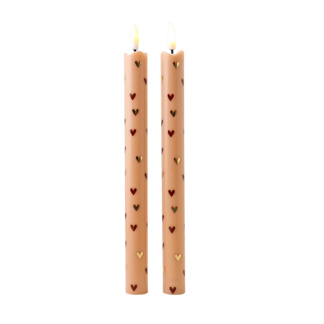 LED Pillar Candle Hearts Sand -set van 2
