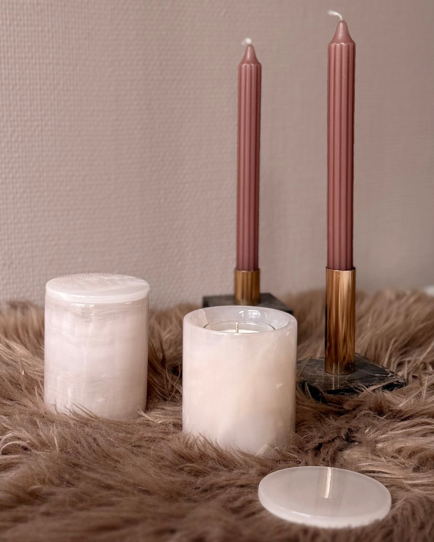 Luxe Onyx kaarshouder met deksel - lichtroze