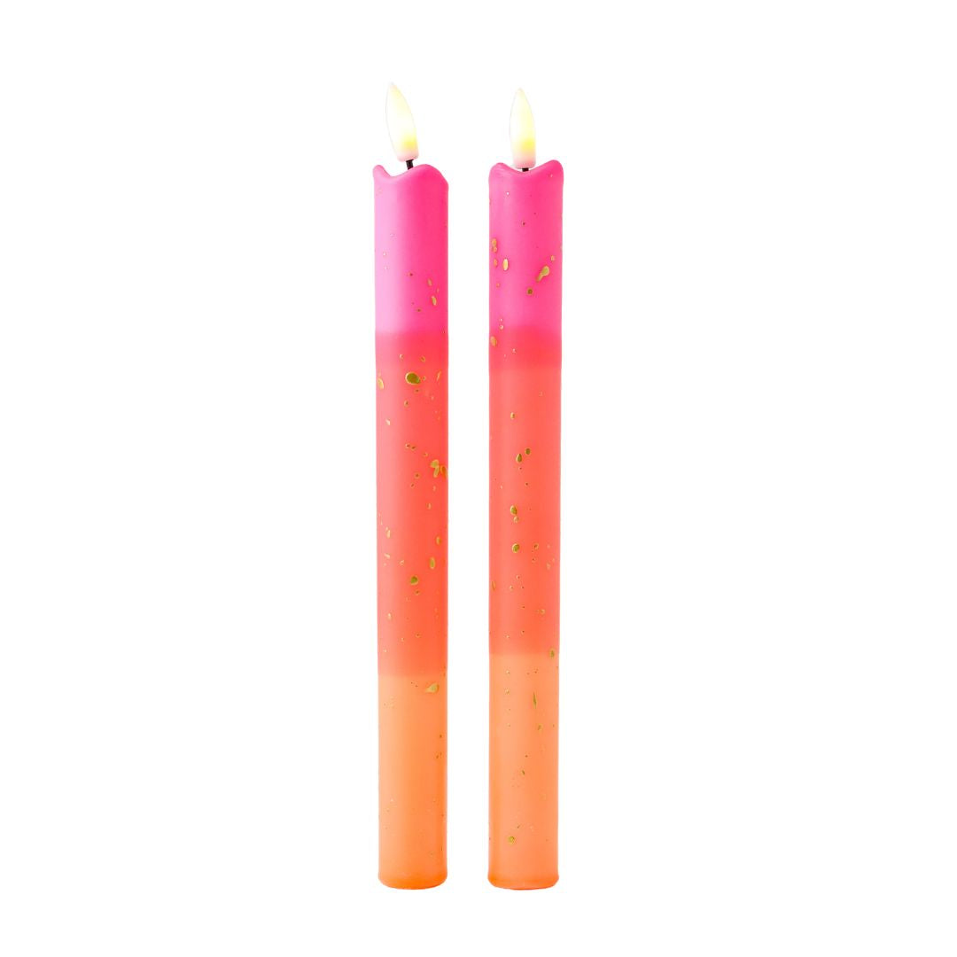 LED Pillar Candle Orange Gold-set van 2