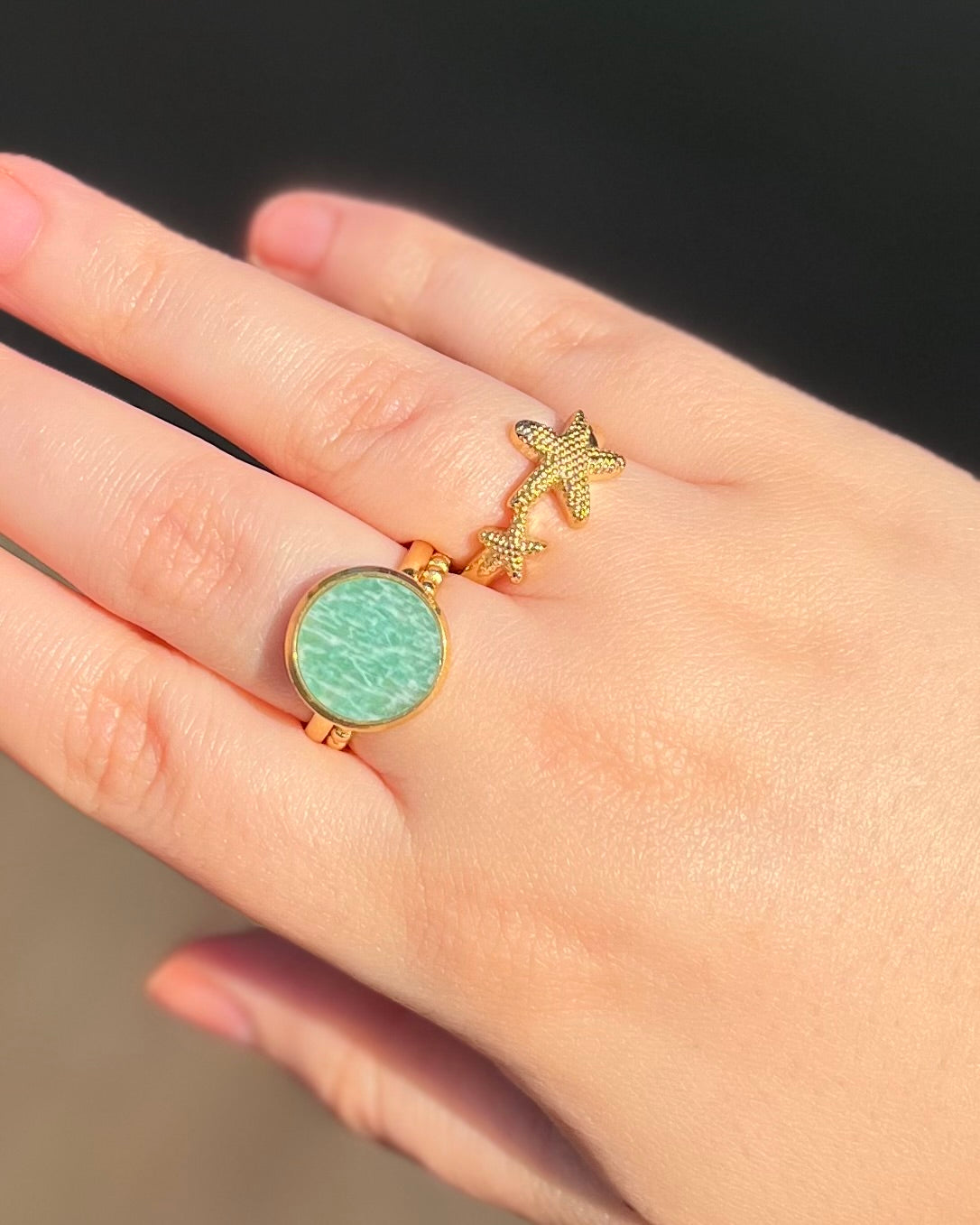 Amazoniet ring rond goud/zilver