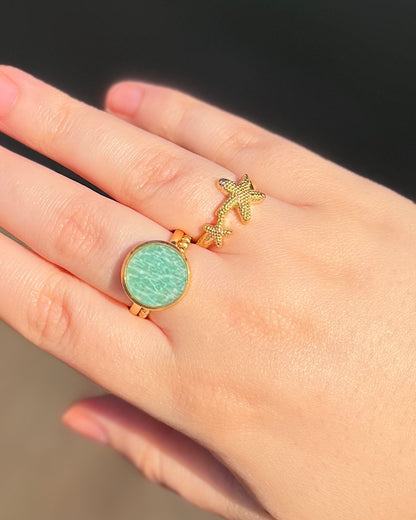 Amazoniet ring rond goud/zilver
