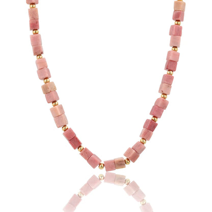 Ketting met vierkante kralen-Rhodoniet